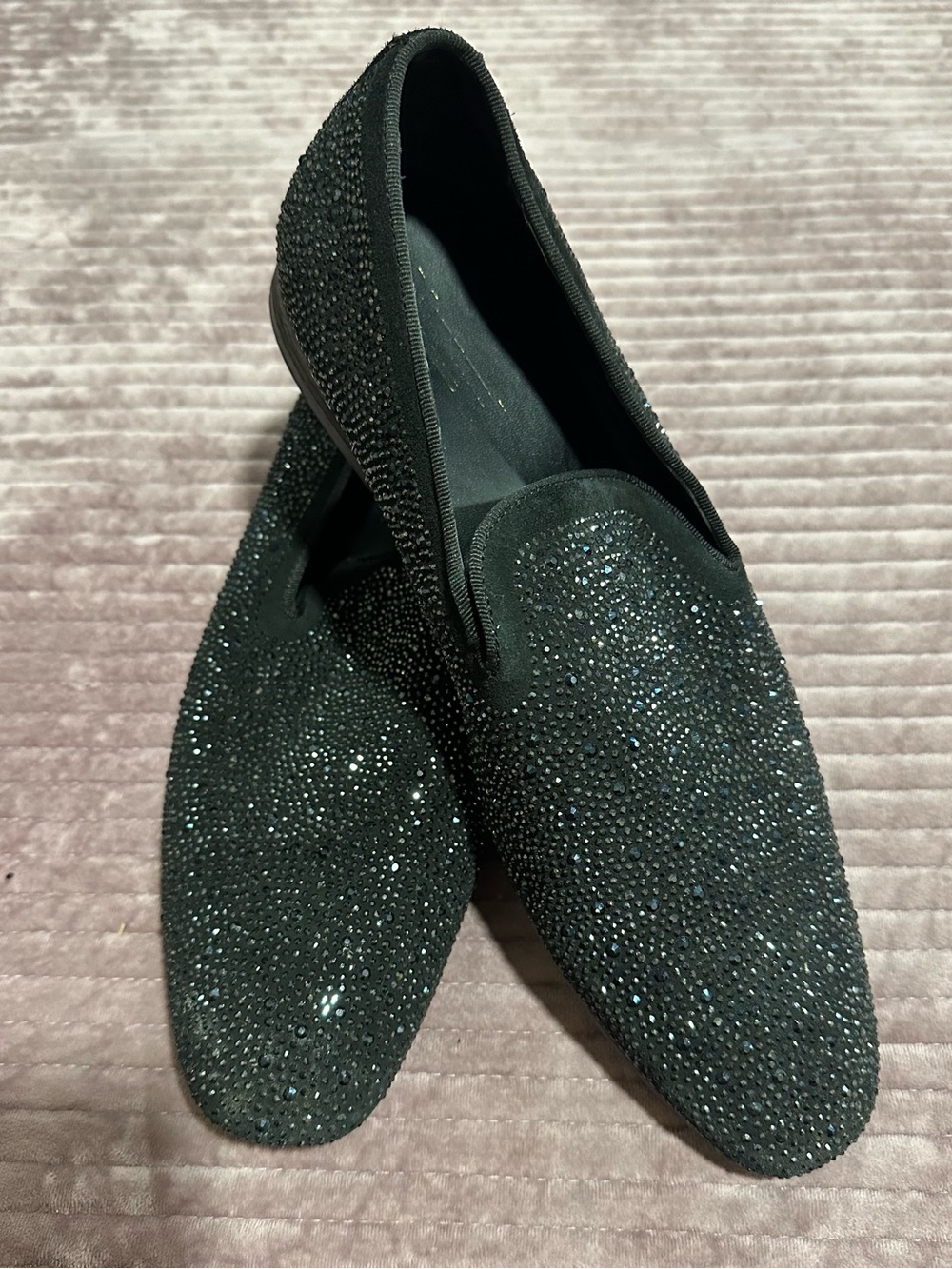 Men's Black Crystal-Embellished Formal Loafers